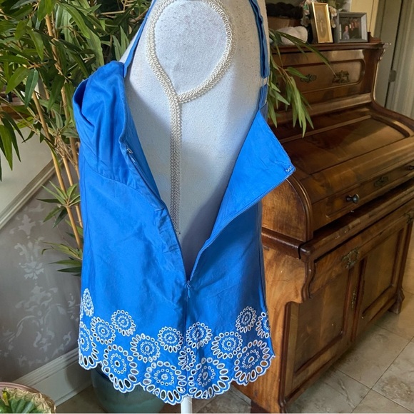 Ann Taylor LOFT Blouse Size 10 Blue Periwinkle Embroidered White Eyelet Circle - Picture 5 of 13
